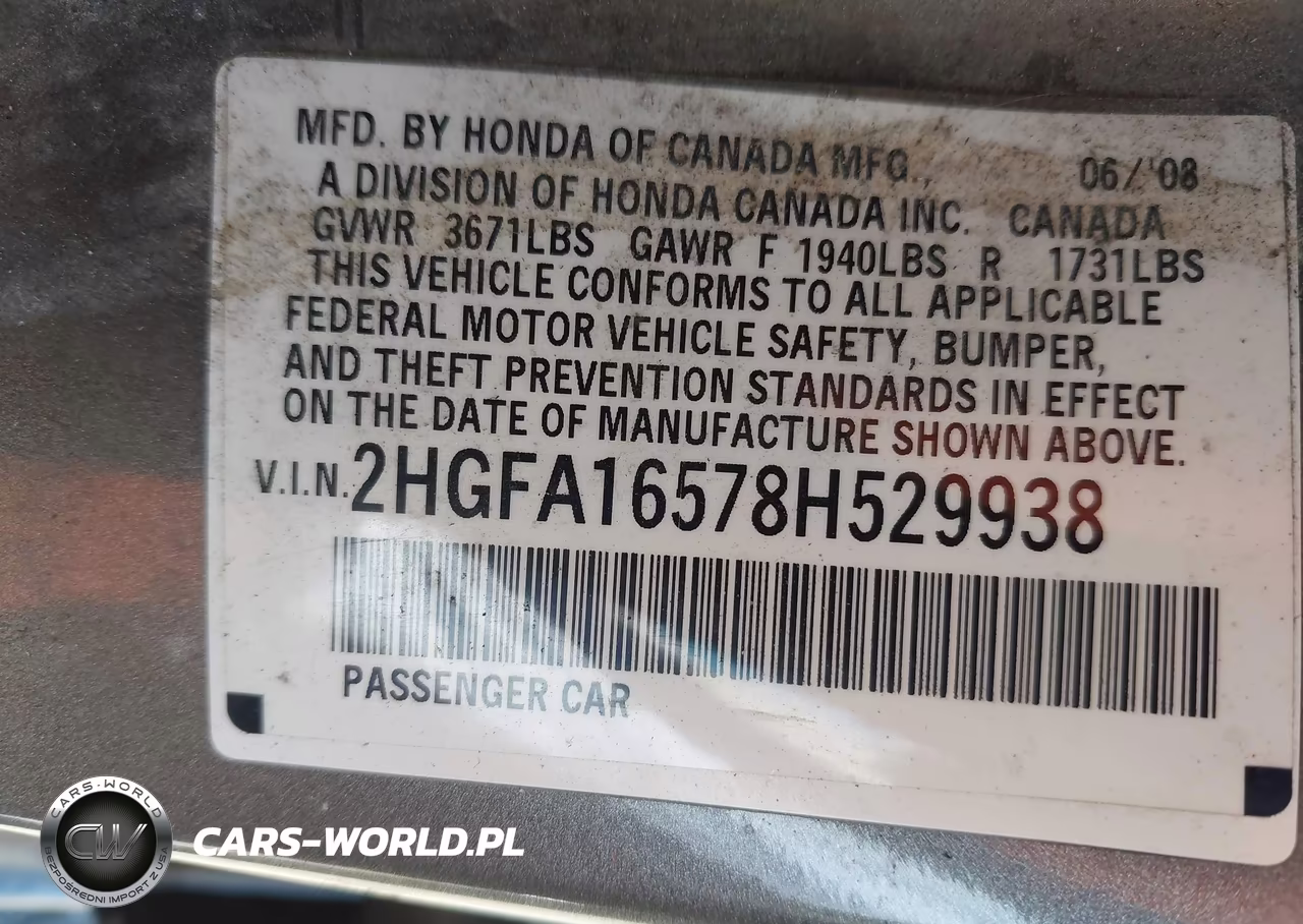 2008 Honda Civic Lx VIN:2HGFA16578H529938 - 9