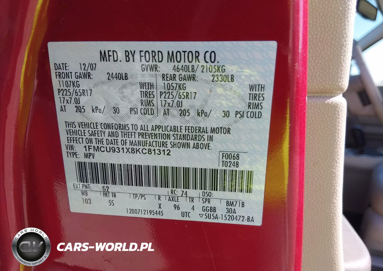 2008 Ford Escape Xlt VIN:1FMCU931X8KC81312 - 9