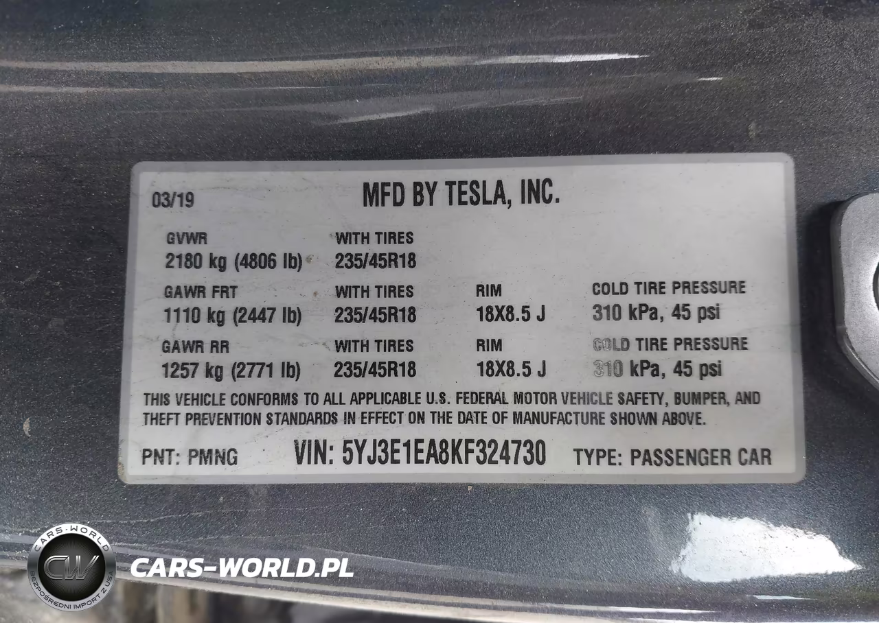 2019 Tesla Model 3 Long Range-Mid Range-Standard Range-Standard Range Plus VIN:5YJ3E1EA8KF324730 - 9