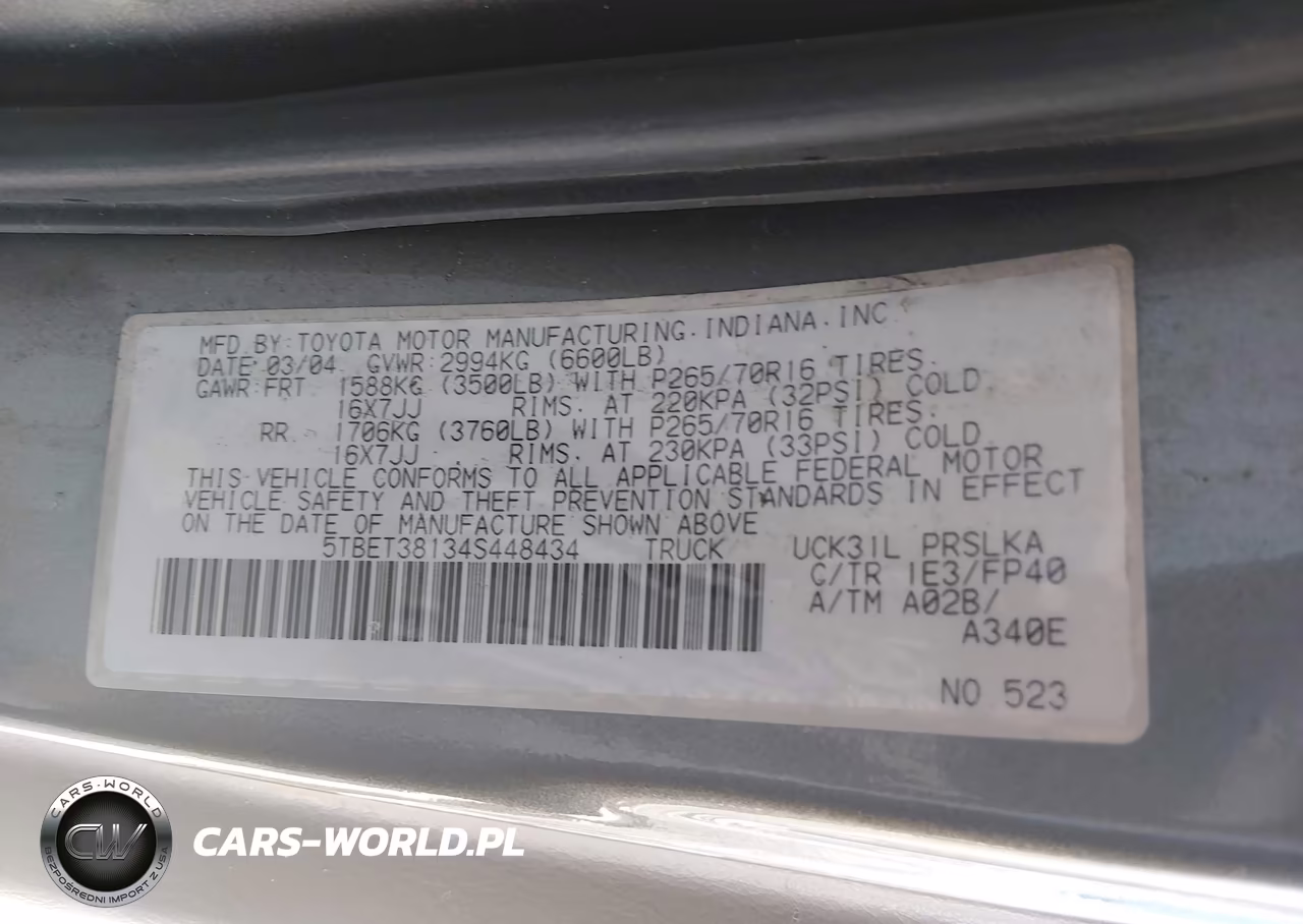 2004 Toyota Tundra Limited V8 VIN:5TBET38134S448434 - 9