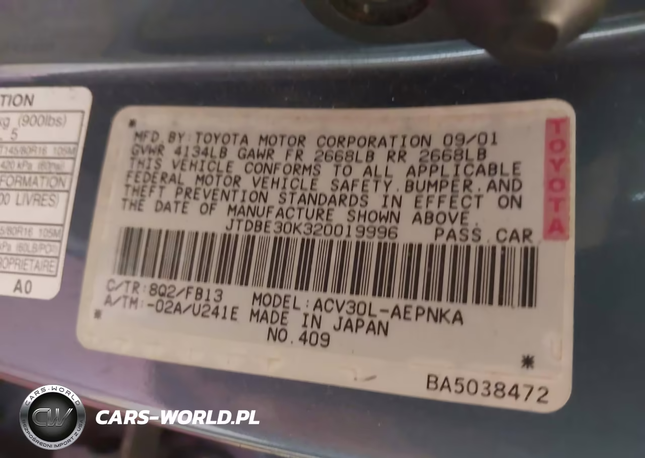 2002 Toyota Camry Le VIN:JTDBE30K320019996 - 9