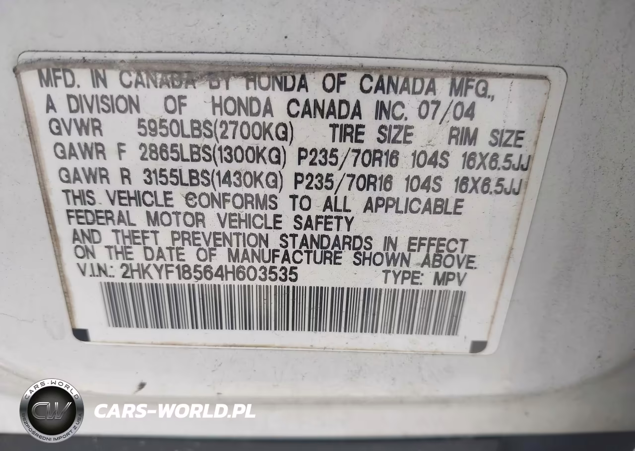 2004 Honda Pilot Ex-L VIN:2HKYF18564H603535 - 9