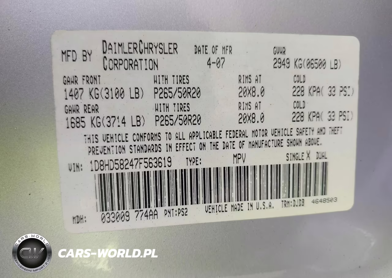 2007 Dodge Durango Limited VIN:1D8HD58247F563619 - 9