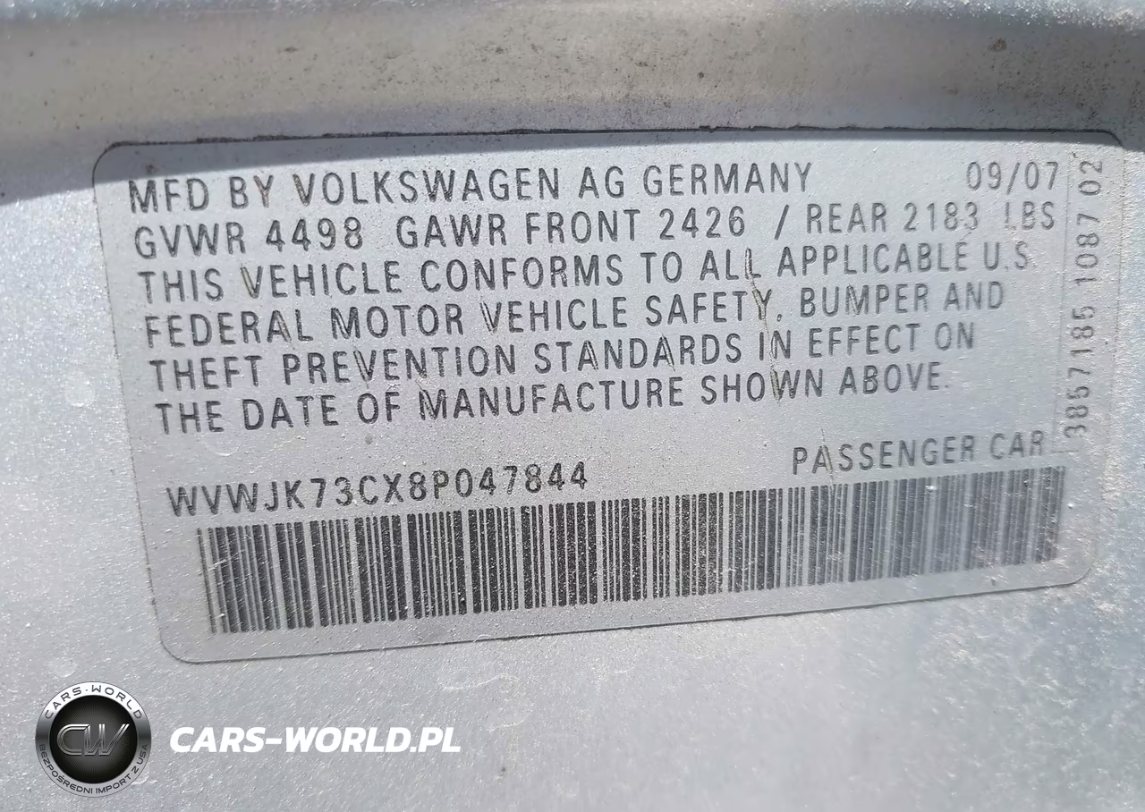 2008 Volkswagen Passat Turbo VIN:WVWJK73CX8P047844 - 9