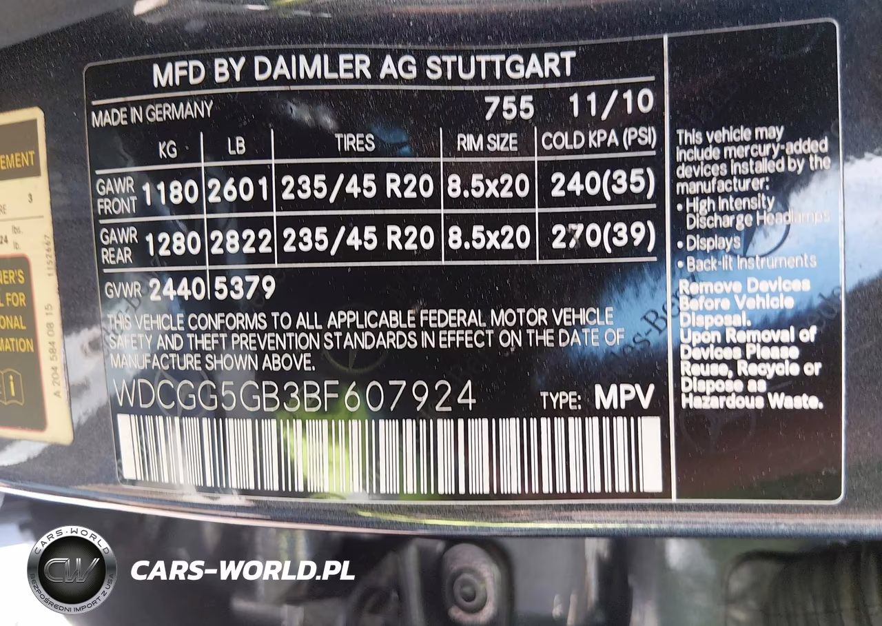 2011 Mercedes-Benz Glk 350 VIN:WDCGG5GB3BF607924 - 9