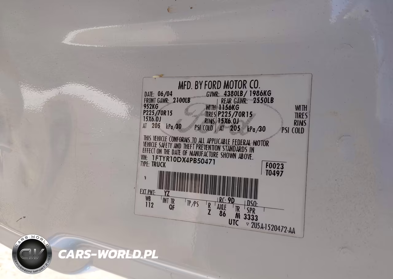 2004 Ford Ranger Xl-Xlt VIN:1FTYR10DX4PB50471 - 9