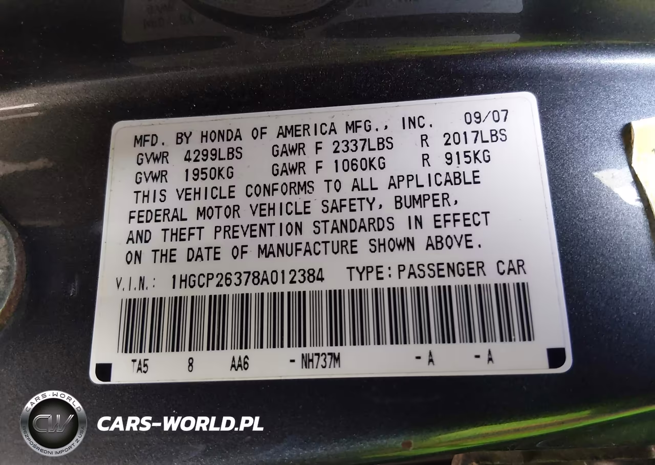 2008 Honda Accord 2.4 Lx VIN:1HGCP26378A012384 - 9