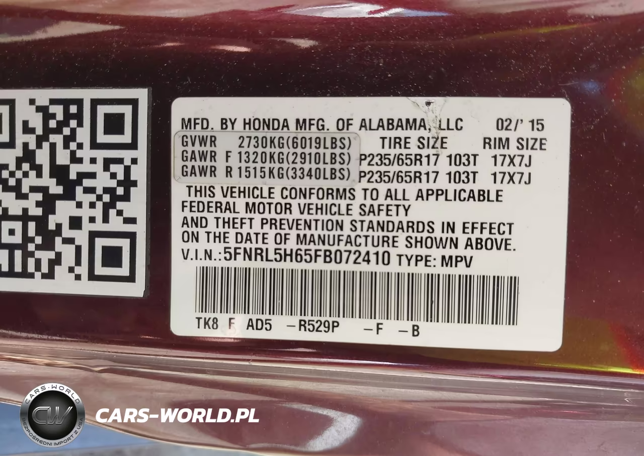2015 Honda Odyssey Ex-L VIN:5FNRL5H65FB072410 - 9