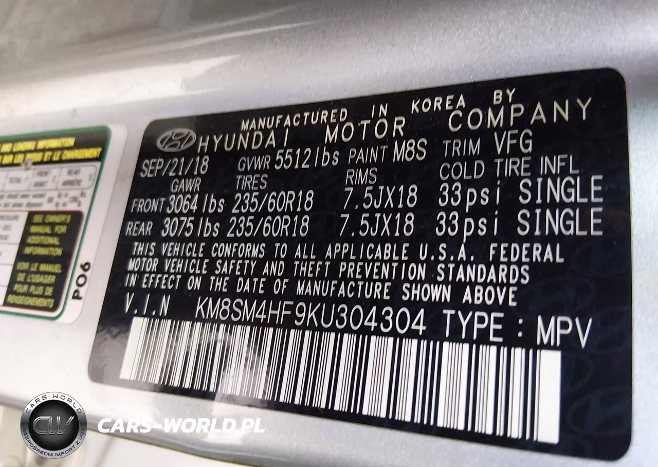 2019 Hyundai Santa Fe Xl Se VIN:KM8SM4HF9KU304304 - 9