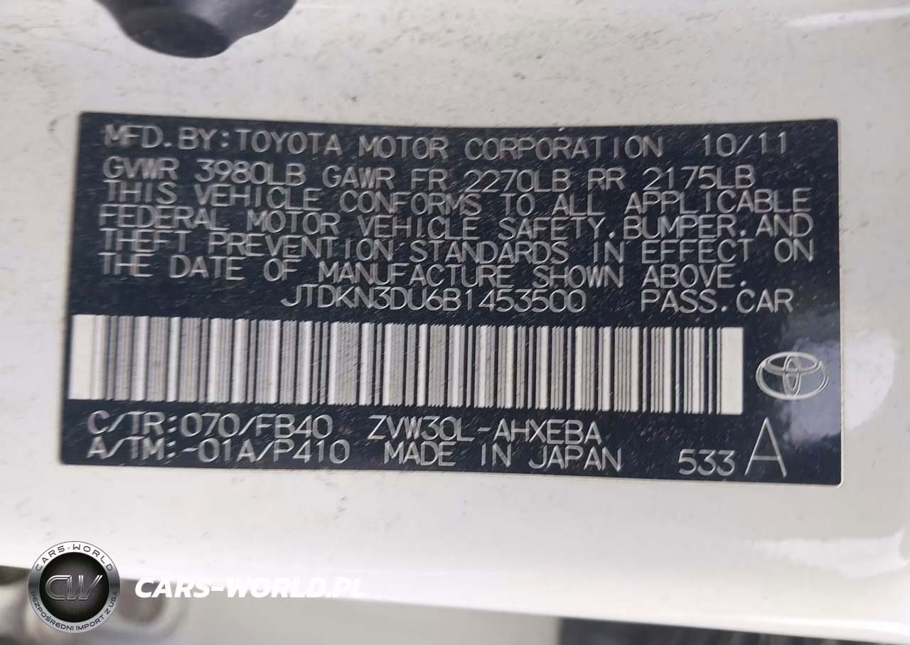 2011 Toyota Prius Two VIN:JTDKN3DU6B1453500 - 9
