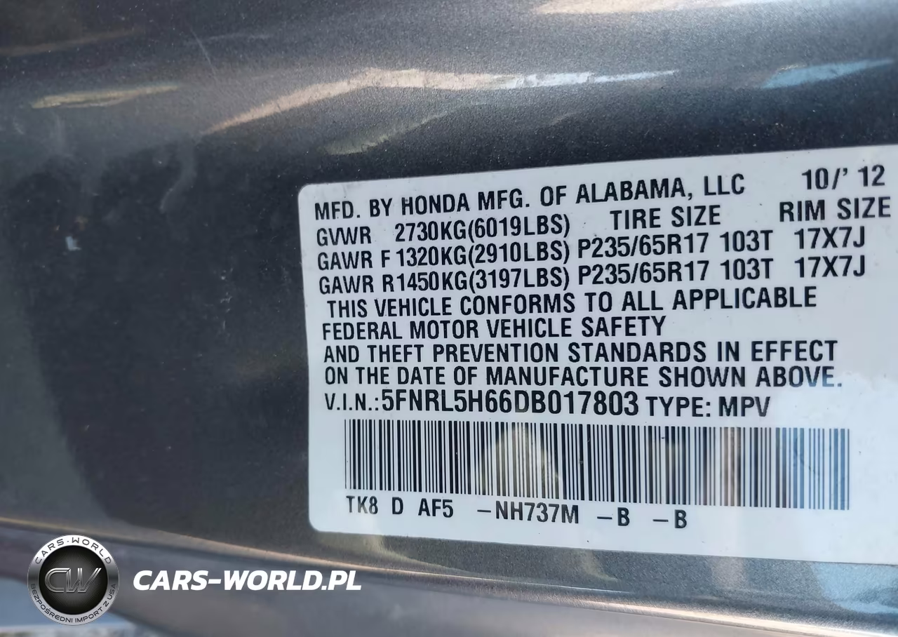 2013 Honda Odyssey Ex-L VIN:5FNRL5H66DB017803 - 9