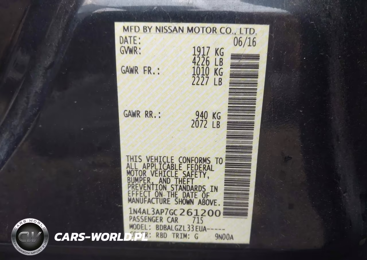 2016 Nissan Altima 2.5-2.5 S-2.5 Sl-2.5 Sr-2.5 Sv VIN:1N4AL3AP7GC261200 - 9