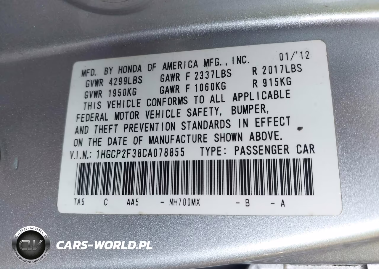 2012 Honda Accord Sdn Lx VIN:1HGCP2F38CA078855 - 9
