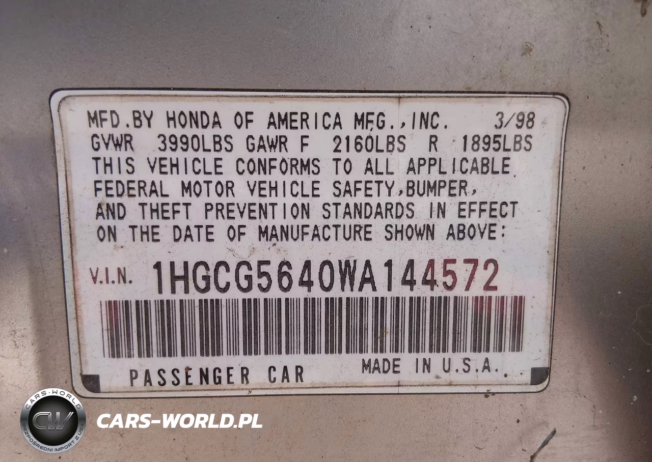 1998 Honda Accord Lx VIN:1HGCG5640WA144572 - 9