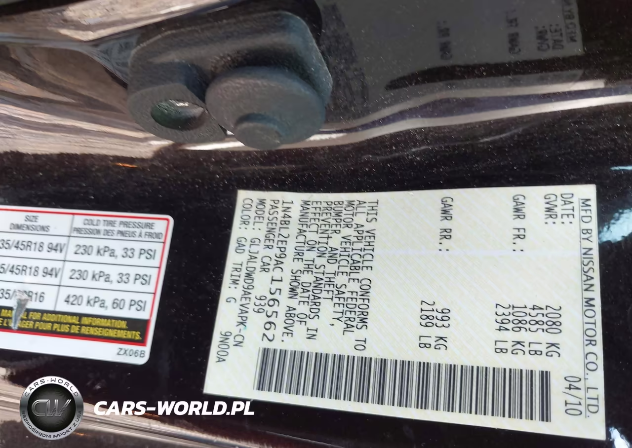 2010 Nissan Altima 3.5 Sr VIN:1N4BL2EP9AC156562 - 9