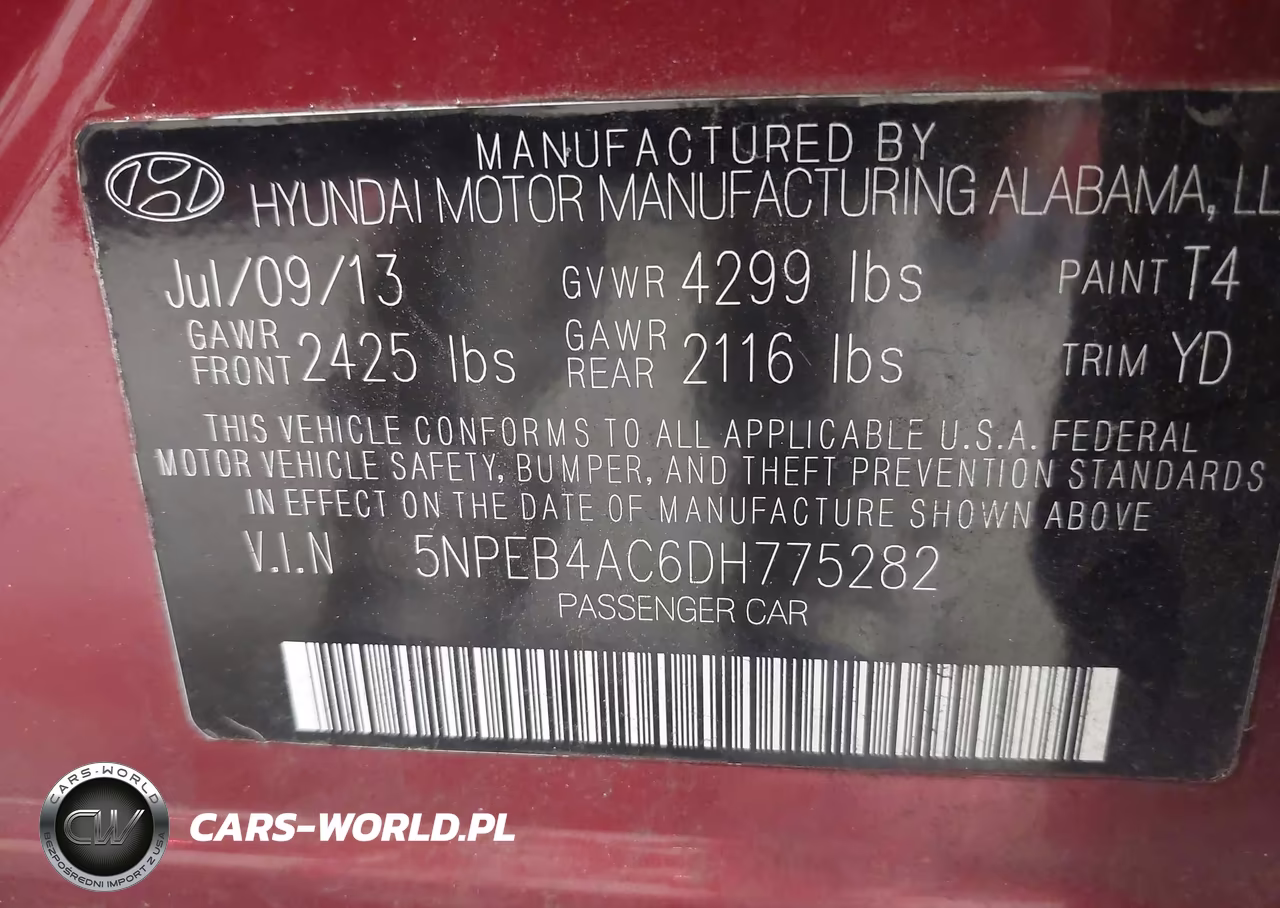 2013 Hyundai Sonata Gls VIN:5NPEB4AC6DH775282 - 9