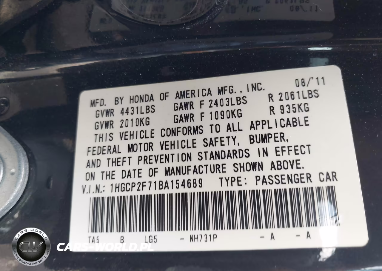 2011 Honda Accord 2.4 Ex VIN:1HGCP2F71BA154689 - 9