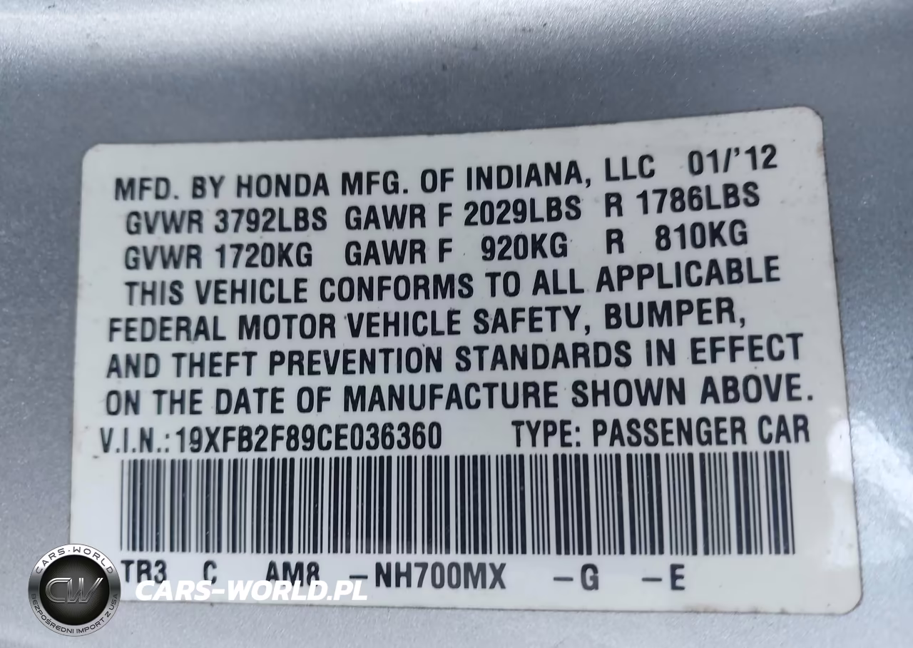 2012 Honda Civic Ex VIN:19XFB2F89CE036360 - 9