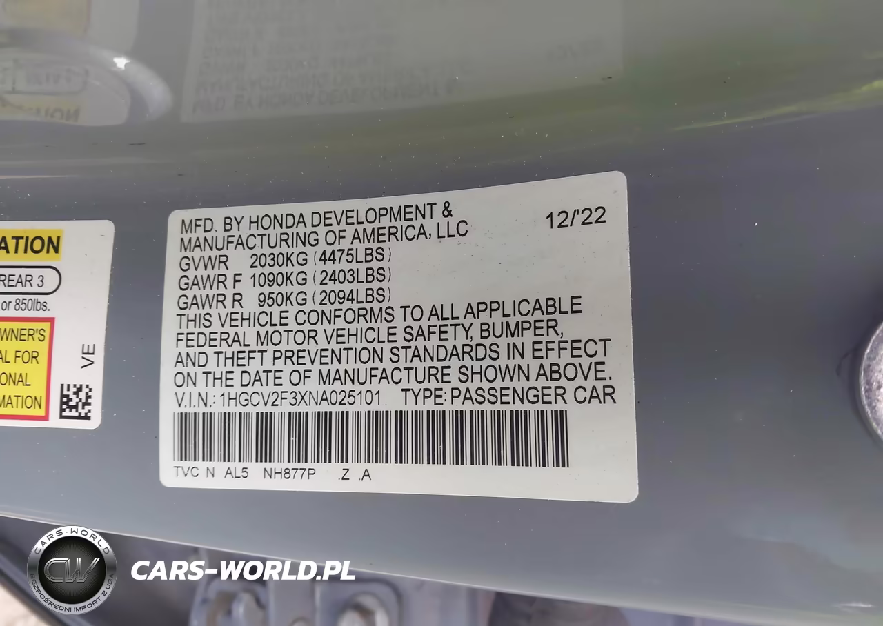 2022 Honda Accord Sport 2.0T VIN:1HGCV2F3XNA025101 - 9
