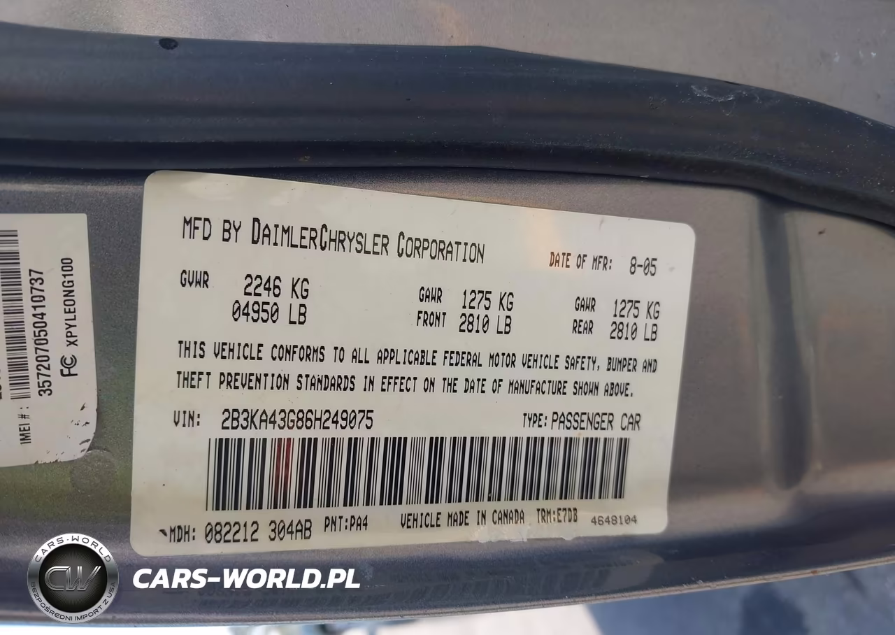 2006 Dodge Charger VIN:2B3KA43G86H249075 - 9
