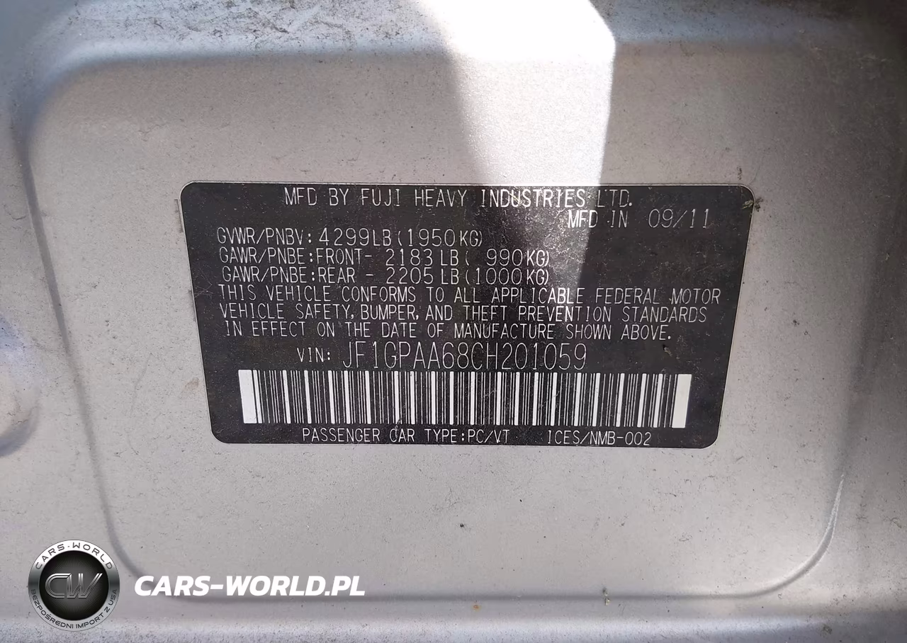 2012 Subaru Impreza 2.0I VIN:JF1GPAA68CH201059 - 9