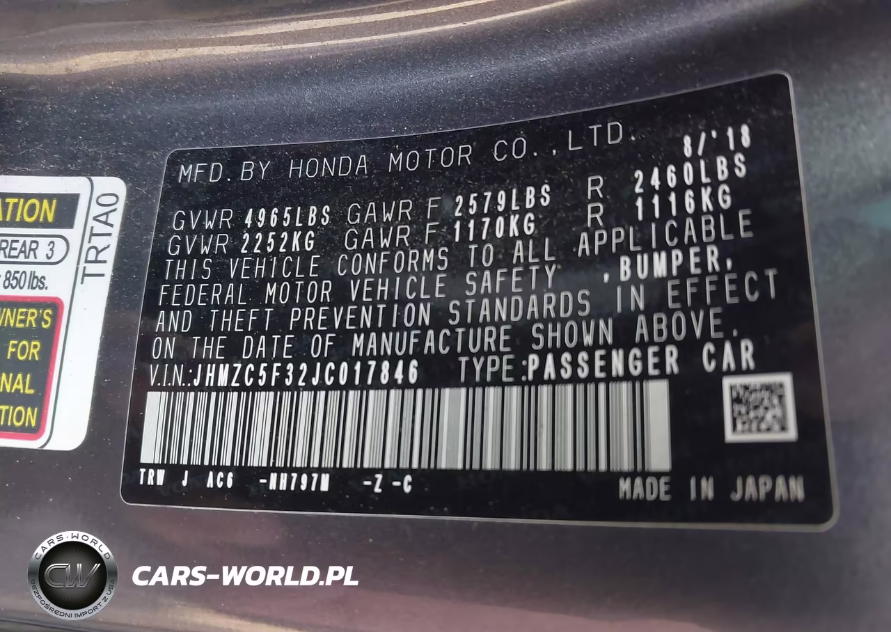 2018 Honda Clarity Plug-In Hybrid Touring VIN:JHMZC5F32JC017846 - 9