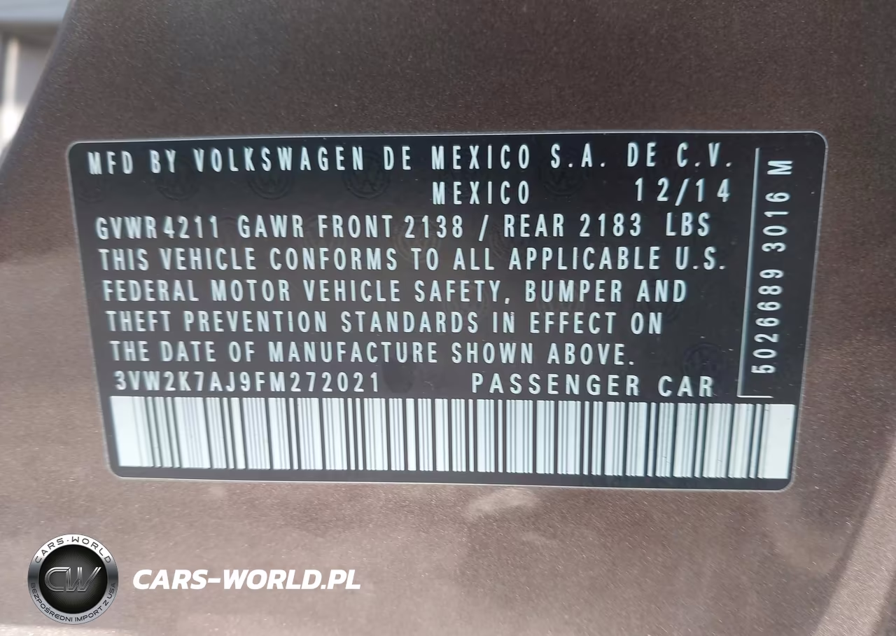 2015 Volkswagen Jetta S VIN:3VW2K7AJ9FM272021 - 9