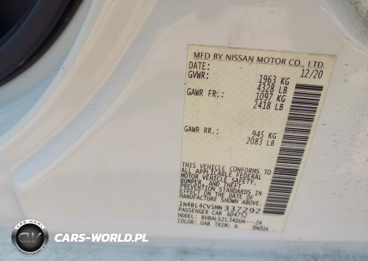 2021 Nissan Altima Sr Fwd VIN:1N4BL4CV5MN337292 - 9