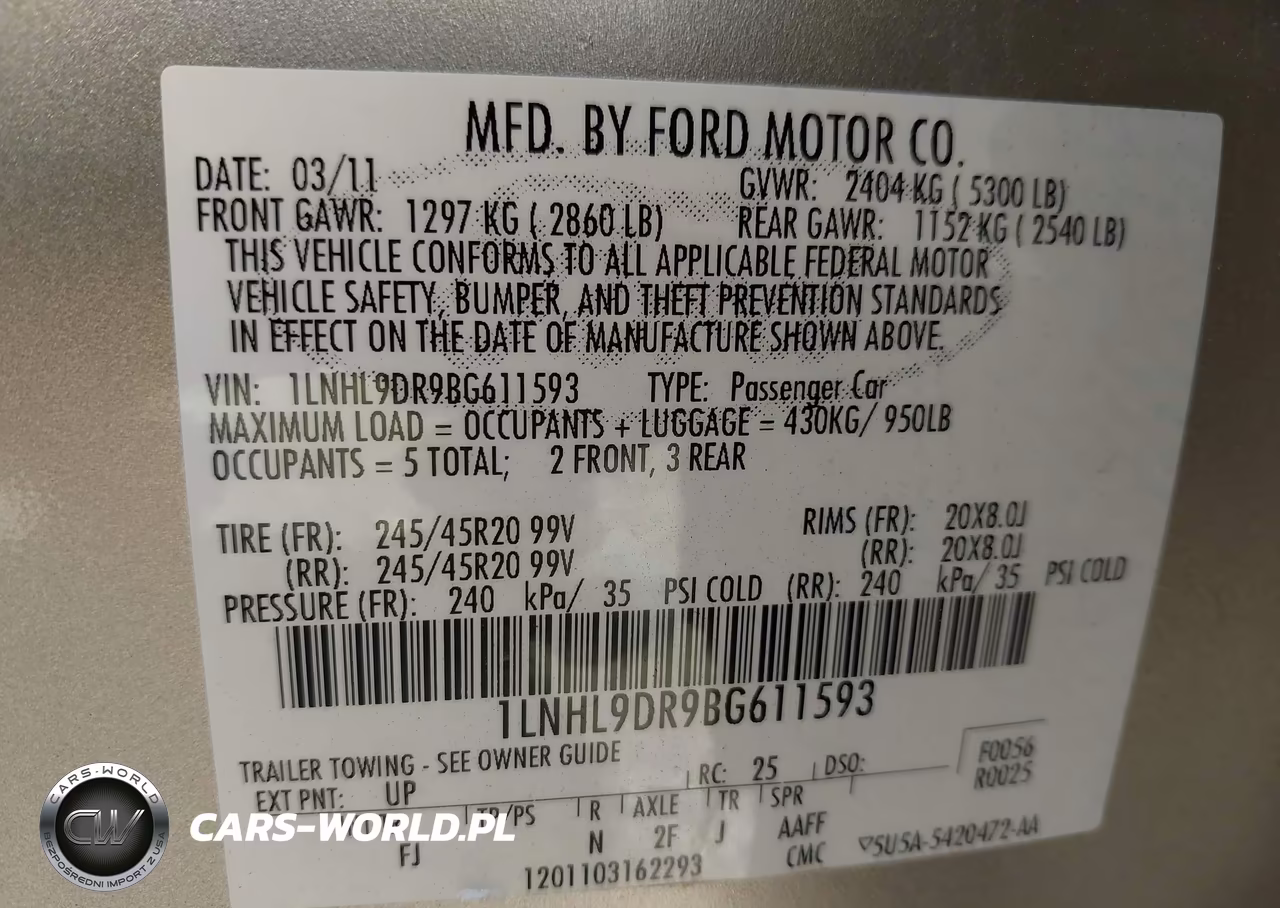 2011 Lincoln Mks VIN:1LNHL9DR9BG611593 - 9