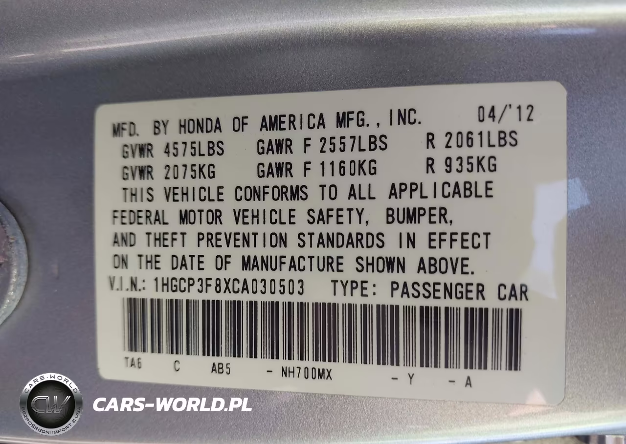 2012 Honda Accord 3.5 Ex-L VIN:1HGCP3F8XCA030503 - 9