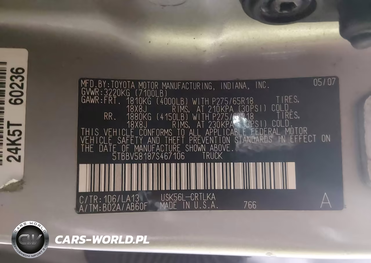 2007 Toyota Tundra Limited 5.7L V8 VIN:5TBBV58187S467106 - 9