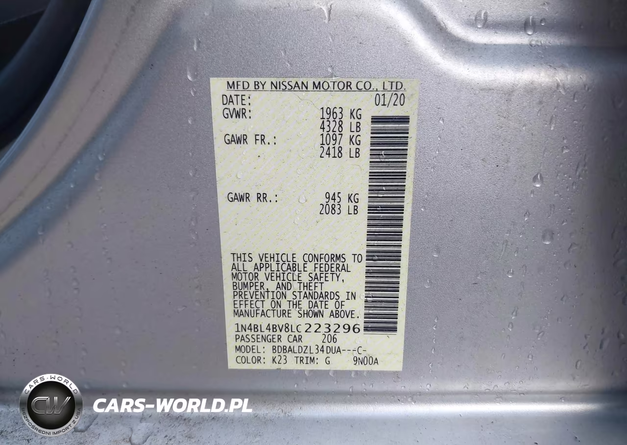 2020 Nissan Altima S Fwd VIN:1N4BL4BV8LC223296 - 9