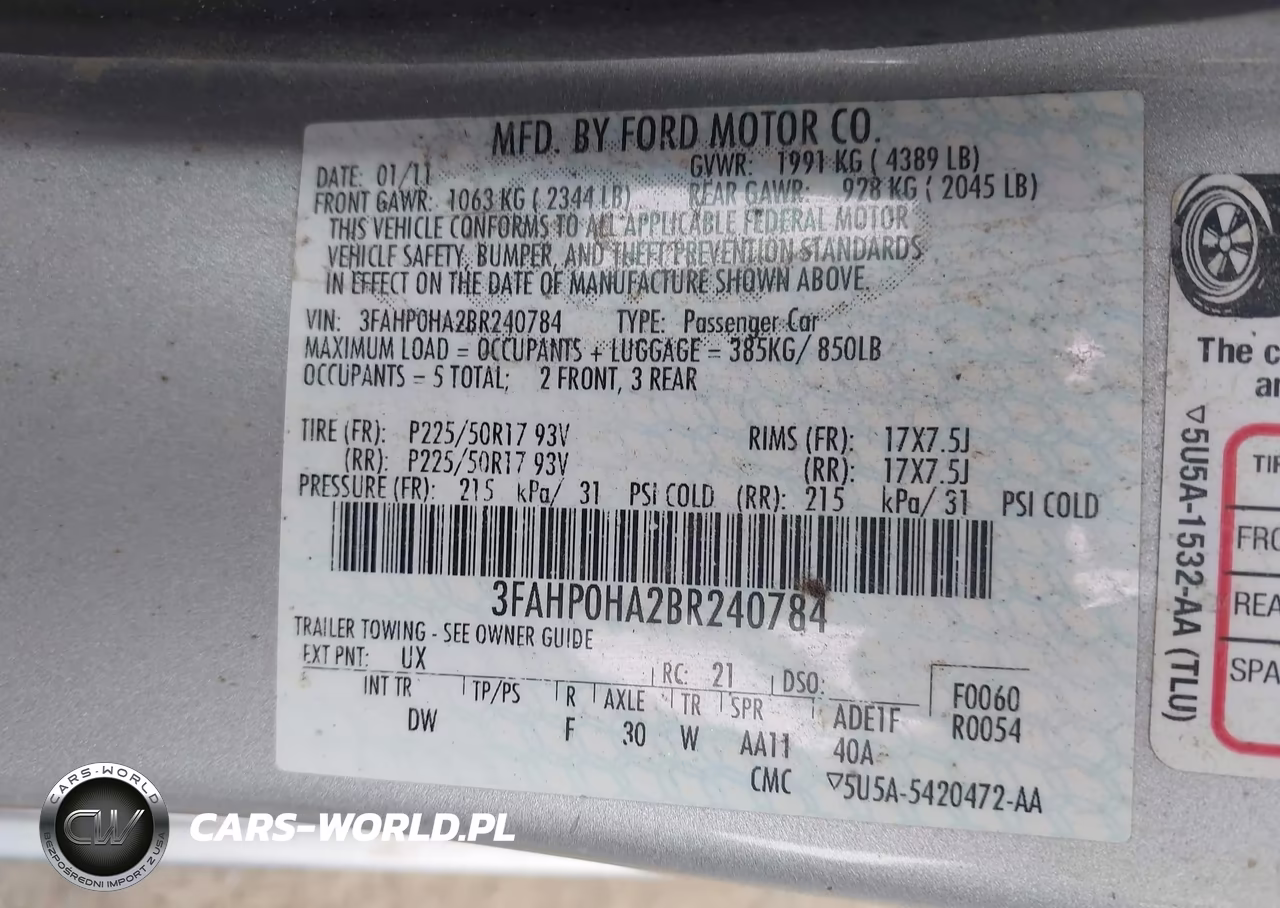 2011 Ford Fusion Se VIN:3FAHP0HA2BR240784 - 9