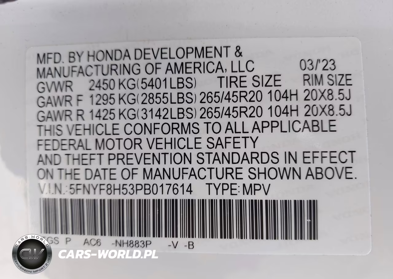 2023 Honda Passport Awd Ex-L VIN:5FNYF8H53PB017614 - 9