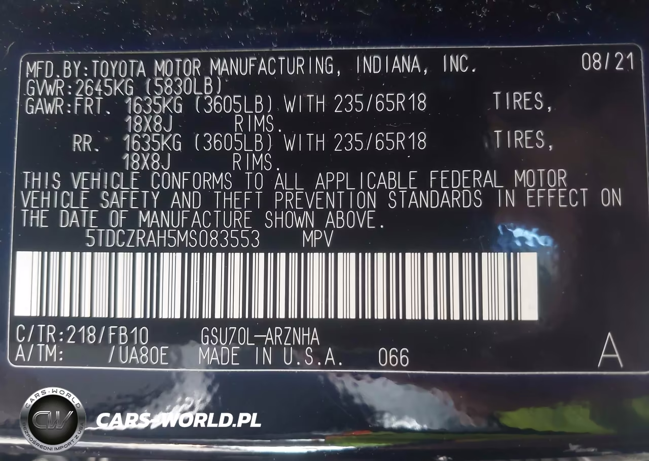 2021 Toyota Highlander L VIN:5TDCZRAH5MS083553 - 9