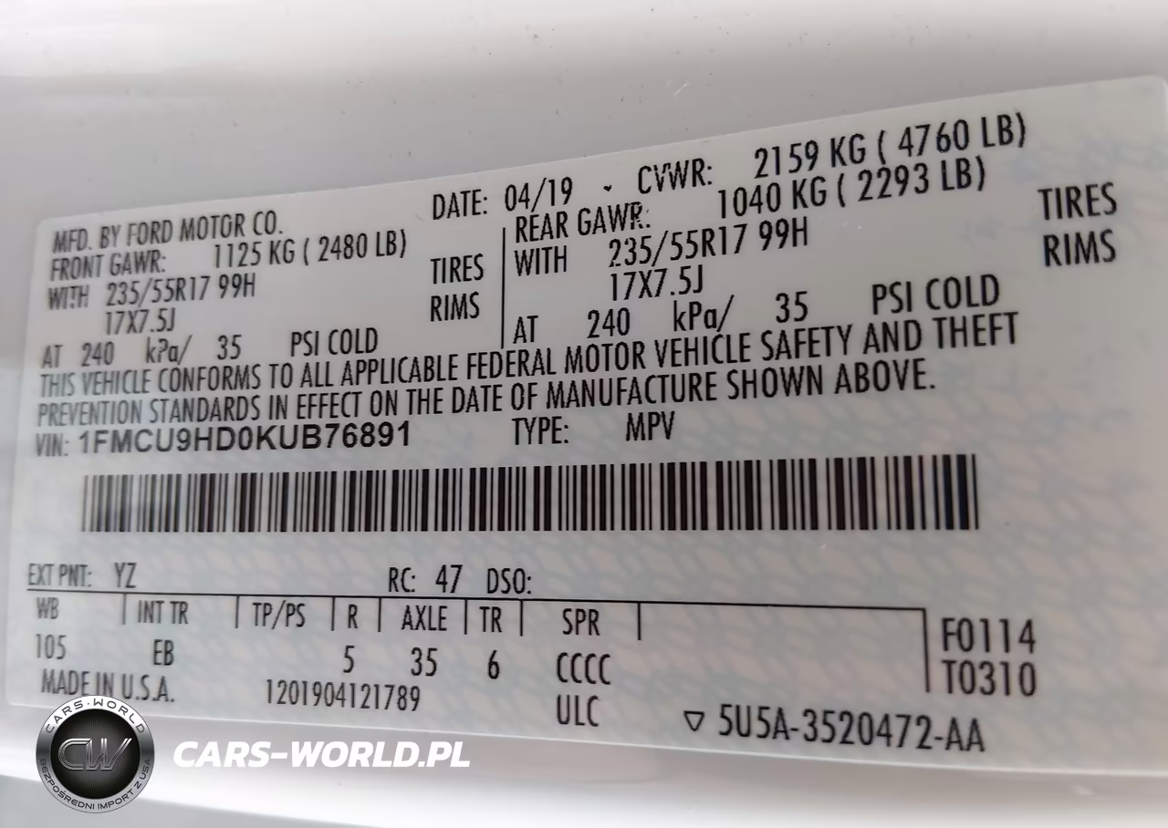 2019 Ford Escape Sel VIN:1FMCU9HD0KUB76891 - 9