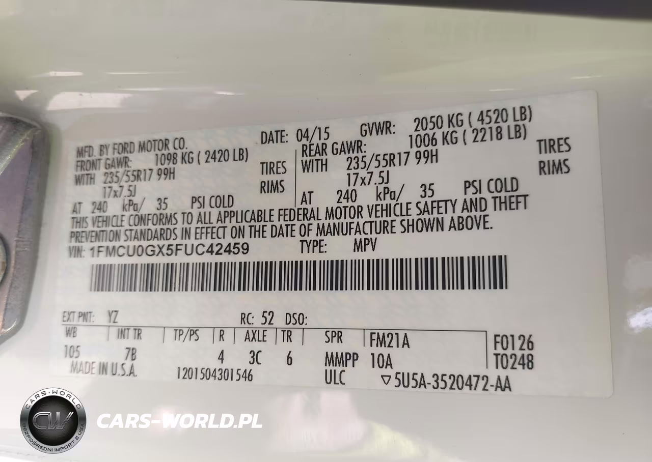 2015 Ford Escape Se VIN:1FMCU0GX5FUC42459 - 9