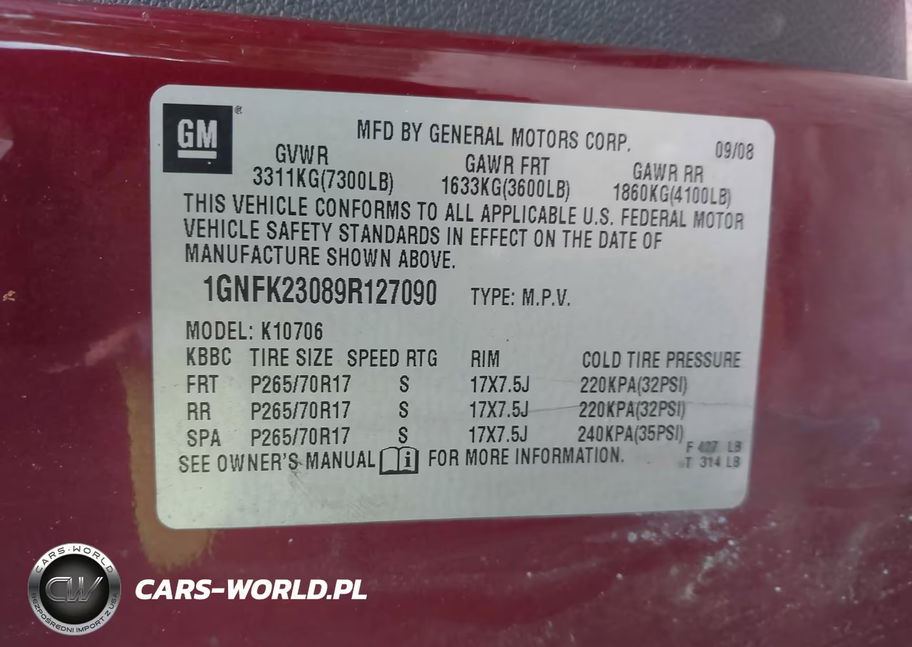2009 Chevrolet Tahoe Lt1 VIN:1GNFK23089R127090 - 9