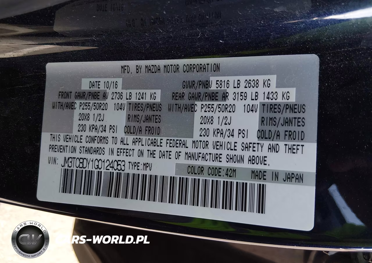 2016 Mazda Cx-9 Grand Touring VIN:JM3TCBDY1G0124053 - 7