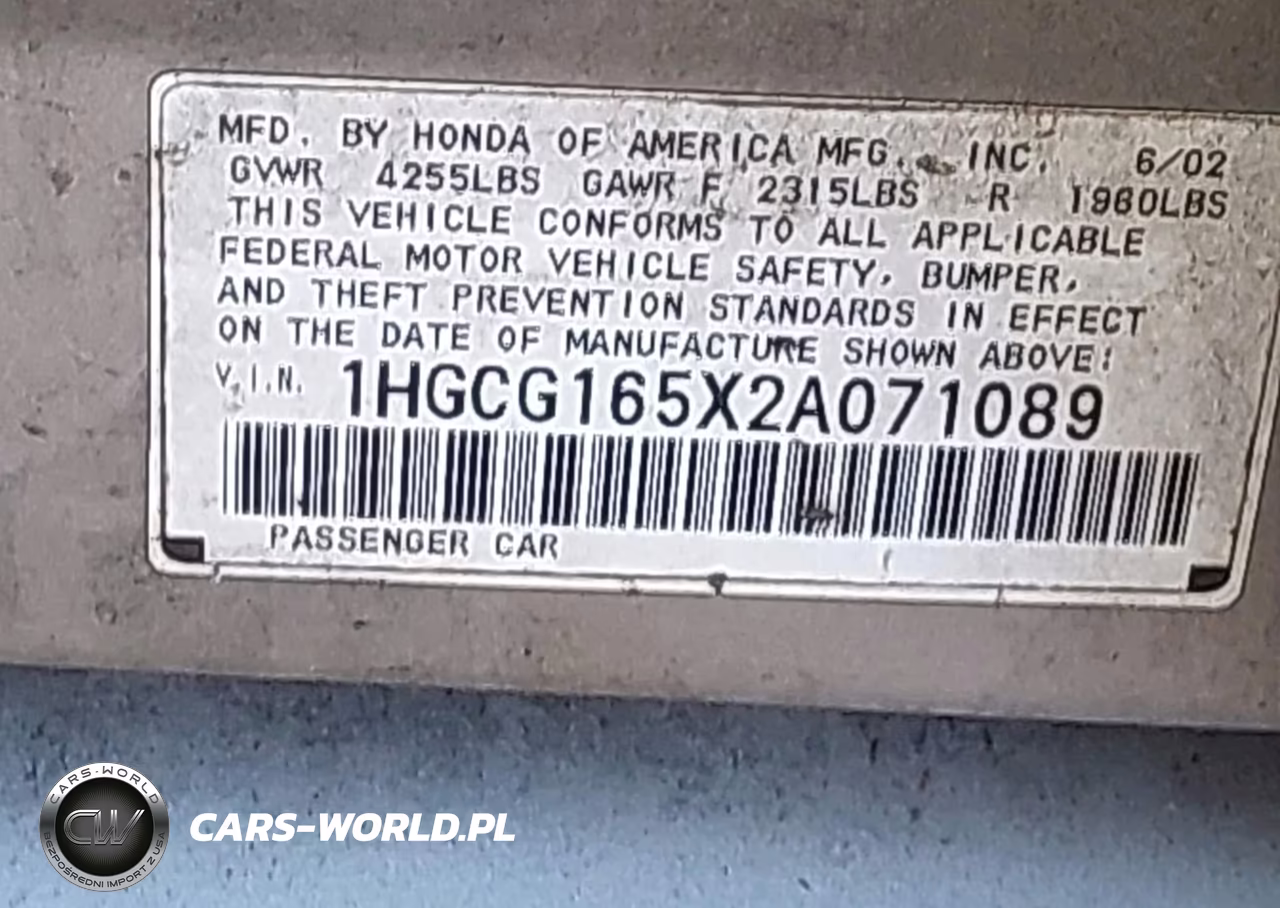 2002 Honda Accord 3.0 Ex VIN:1HGCG165X2A071089 - 9
