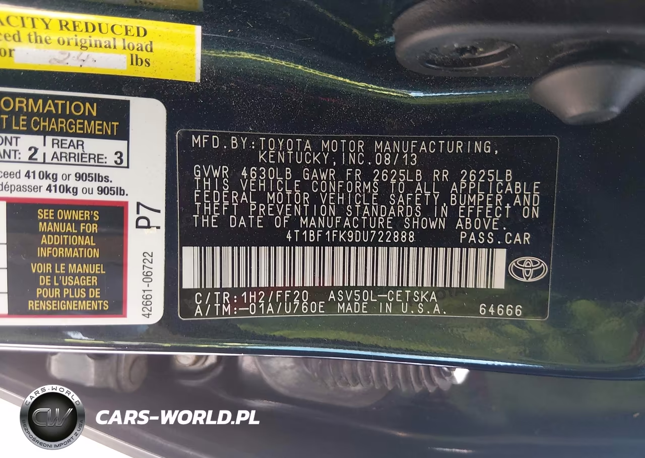 2013 Toyota Camry Se VIN:4T1BF1FK9DU722888 - 9