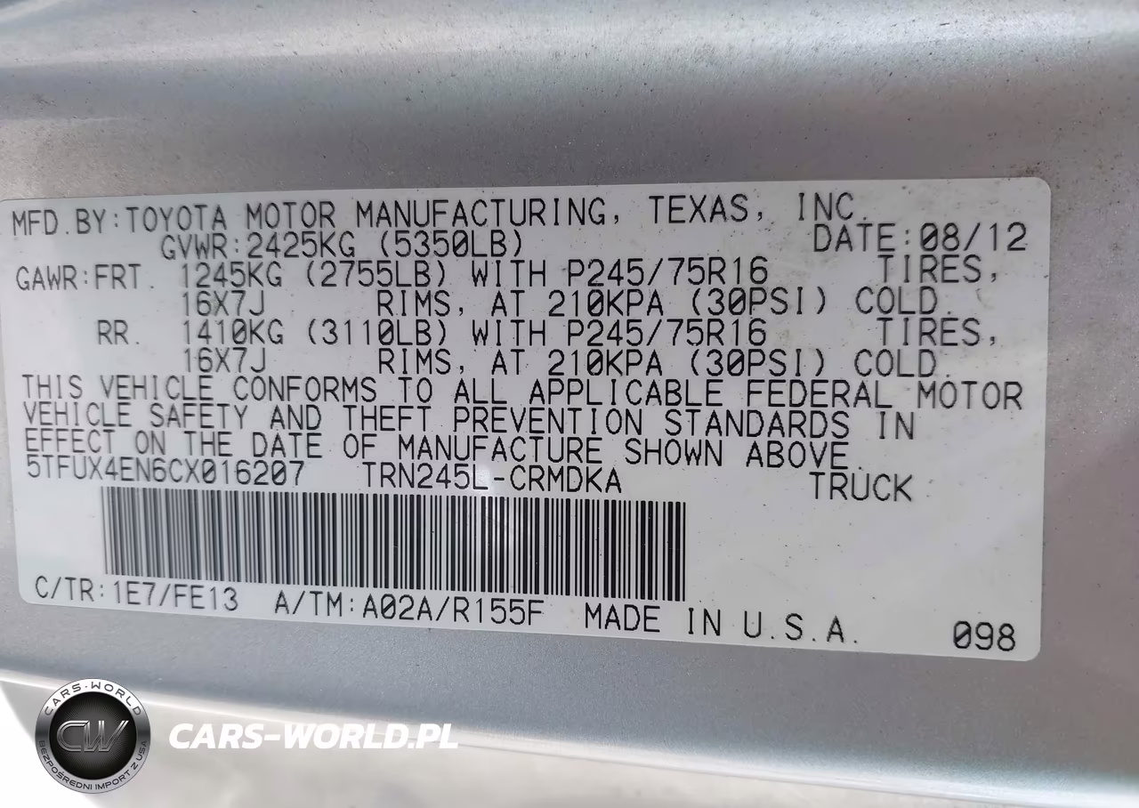 2012 Toyota Tacoma VIN:5TFUX4EN6CX016207 - 9