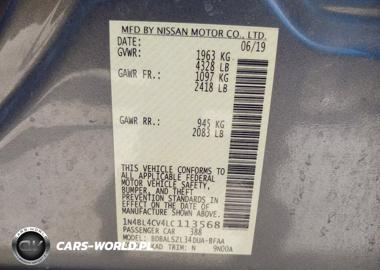 2020 Nissan Altima Sr Fwd VIN:1N4BL4CV4LC113568 - 9