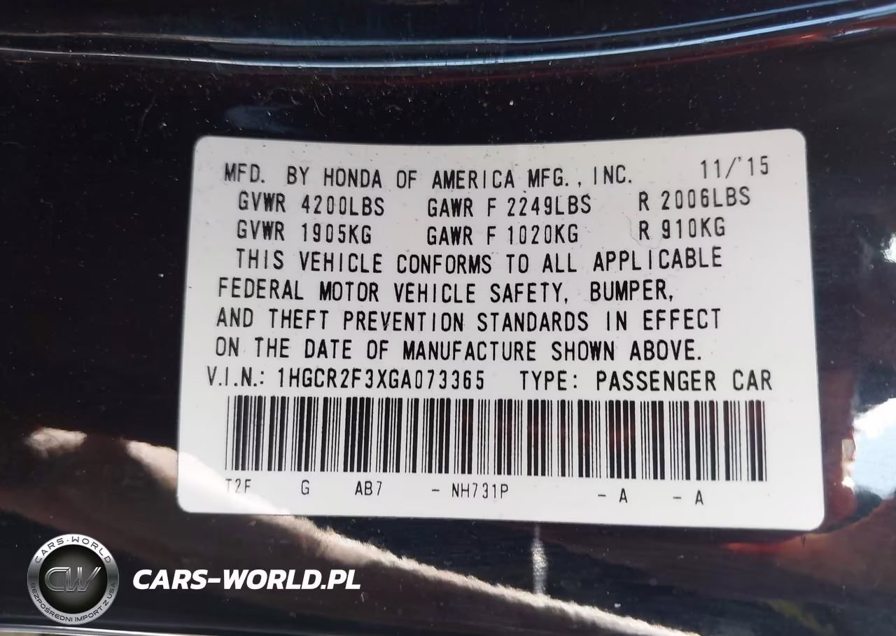 2016 Honda Accord Lx VIN:1HGCR2F3XGA073365 - 9