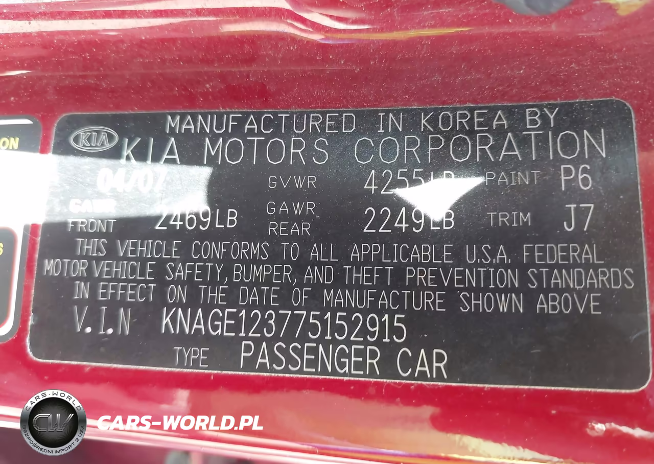 2007 Kia Optima Lx VIN:KNAGE123775152915 - 9