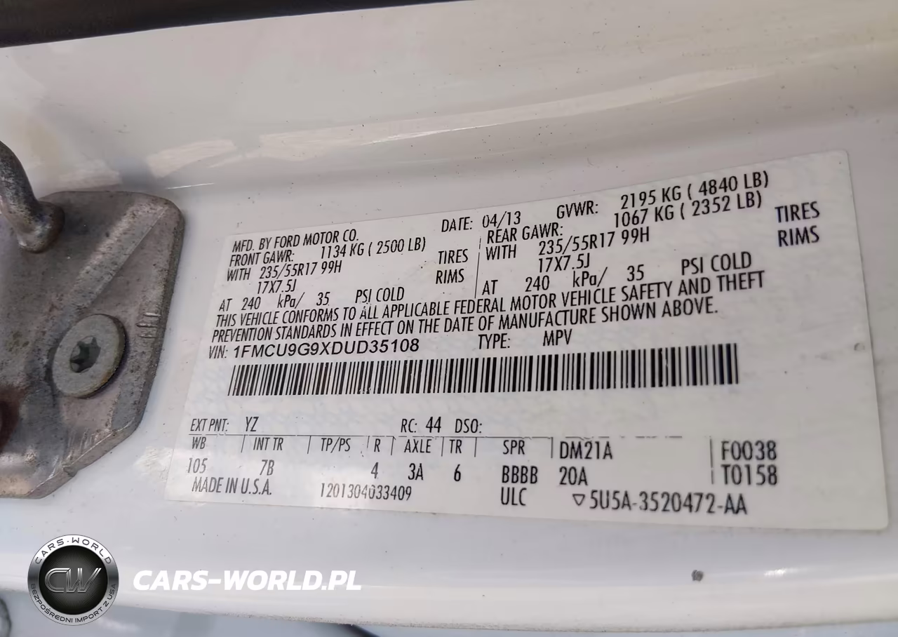 2013 Ford Escape Se VIN:1FMCU9G9XDUD35108 - 9