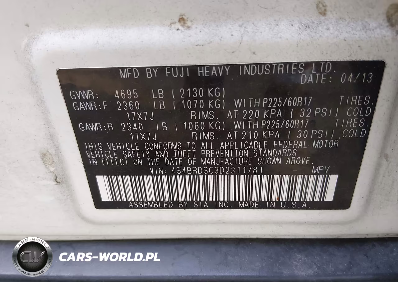 2013 Subaru Outback 3.6R Limited VIN:4S4BRDSC3D2311781 - 9