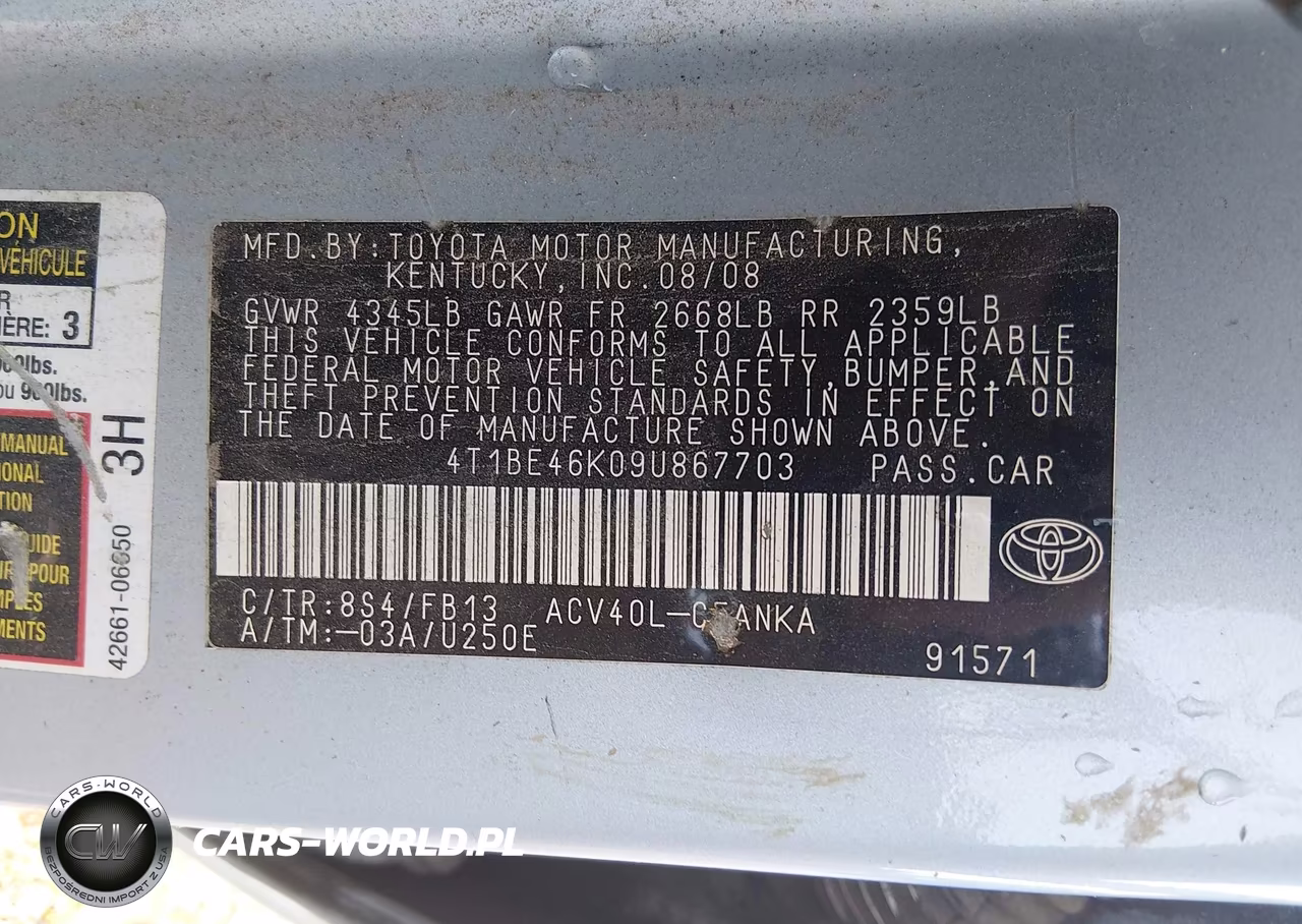 2009 Toyota Camry Le VIN:4T1BE46K09U867703 - 9
