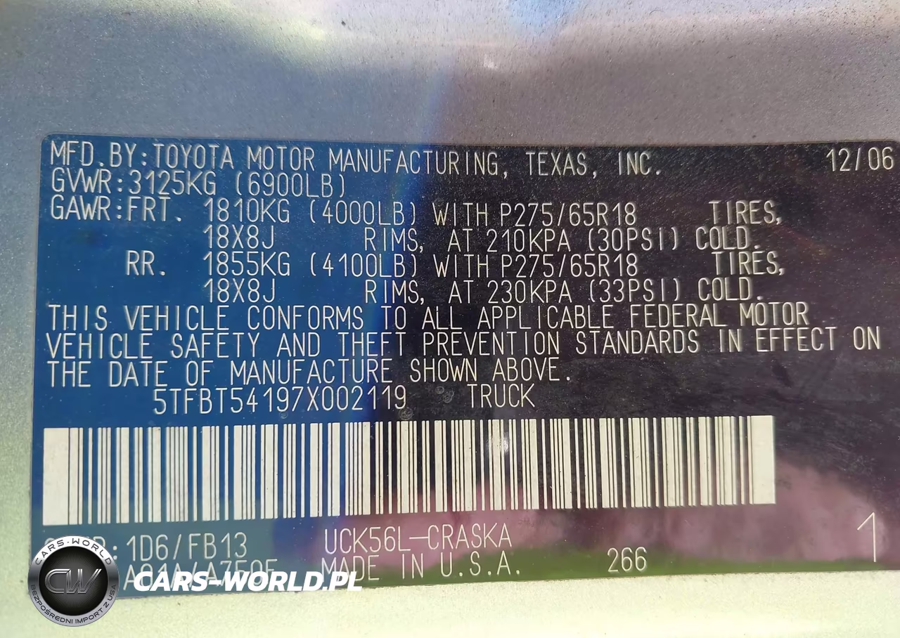 2007 Toyota Tundra Sr5 4.7L V8 VIN:5TFBT54197X002119 - 9