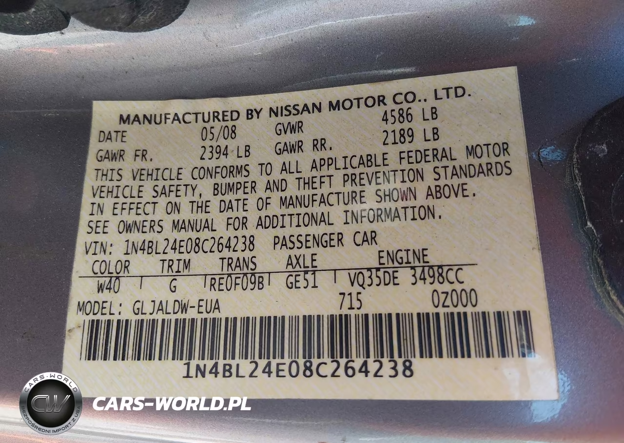 2008 Nissan Altima 3.5 Se VIN:1N4BL24E08C264238 - 9